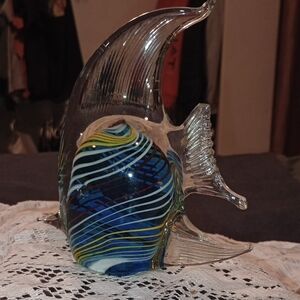 Colorful Glass Fish Accent with Striking Swirls and Graceful Fin